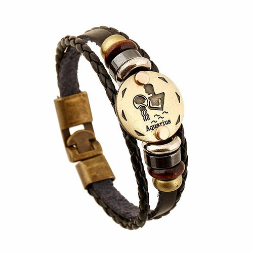 Aquarius Zodiac Leather Bracelet - Fandom World Store